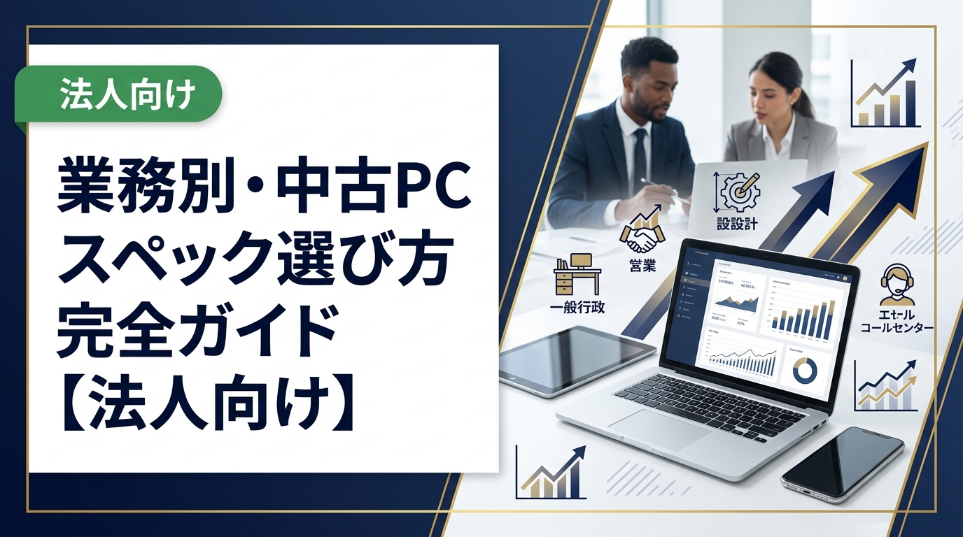 法人が中古PCを選ぶ際の業務別スペック基準を徹底解説。一般事務・営業・設計・コールセンターなど用途ごとの最適スペックと選定ポイントを総務・情シス担当者向けに実務的にまとめました。