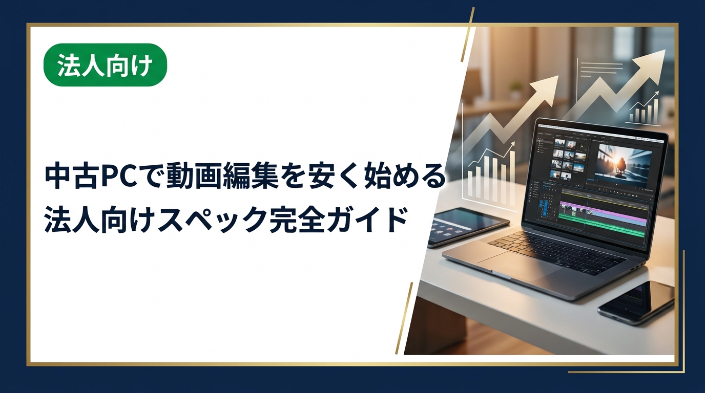 法人が中古PCで動画編集環境を安く構築するためのスペック選びを徹底解説。CPU・メモリ・GPU・ストレージの最低ラインから選定ポイントまで実務担当者向けにわかりやすく紹介します。