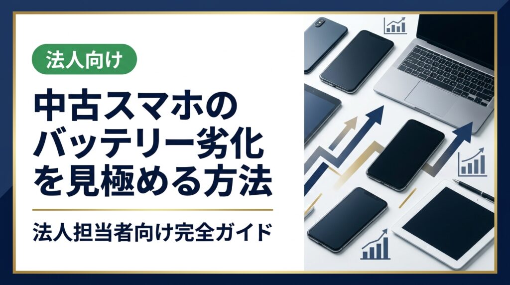 中古スマホ導入を検討する法人担当者向けに、バッテリー劣化の見極め方を徹底解説。確認すべき指標・リスク回避のポイント・仕入れ時のチェックリストまで実務目線で紹介します。