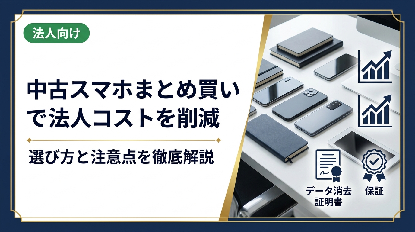 法人が中古スマホをまとめ買いする際のメリット・選び方・注意点を実務目線で解説。データ消去証明書や保証など、総務・情シス担当者が押さえるべきポイントを網羅しています。
