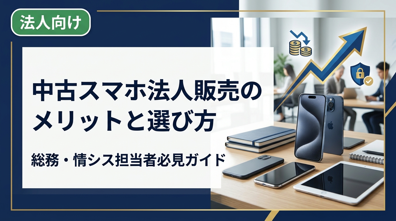 法人向け中古スマホ販売の活用メリット、選定基準、データセキュリティ対策まで実務視点で解説。コスト削減と安全調達を両立する方法を総務・情シス担当者向けに詳しく紹介します。