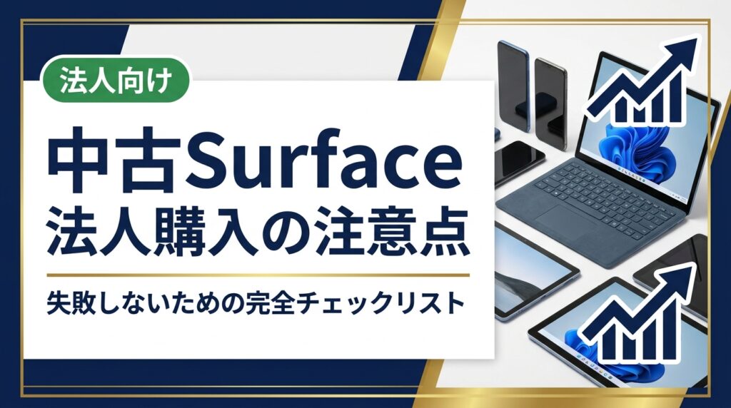 法人で中古Surfaceを購入する際の注意点を総務・情シス担当者向けに解説。グレード選定からデータ消去証明・保証・導入後サポートまで実務的なポイントを網羅しています。