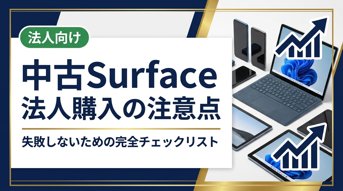 法人で中古Surfaceを購入する際の注意点を総務・情シス担当者向けに解説。グレード選定からデータ消去証明・保証・導入後サポートまで実務的なポイントを網羅しています。