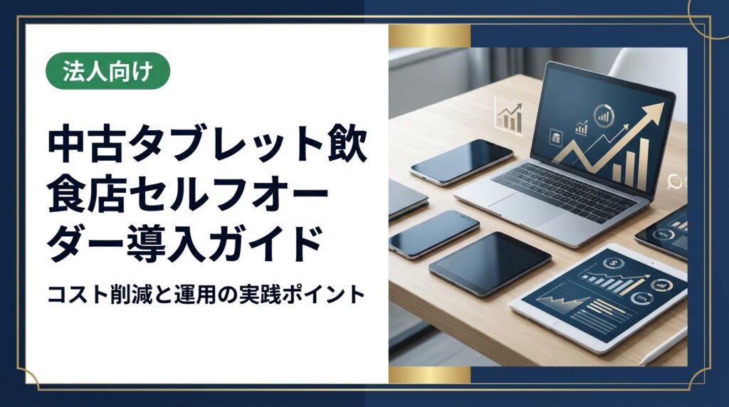 飲食店のセルフオーダーシステムを中古タブレットで低コスト導入する方法を解説。機種選定・衛生管理・データ消去・法人一括調達まで実務的に網羅した総務・情シス担当者向けガイドです。