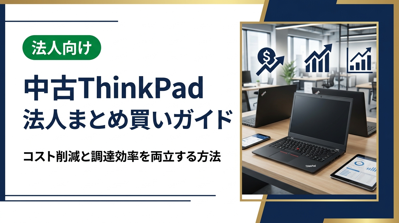法人向け中古ThinkPadのまとめ買いを徹底解説。コスト削減・データ消去証明・納期など実務的な選び方から信頼できる業者の見極め方まで、総務・情シス担当者が知りたい情報をまとめました。
