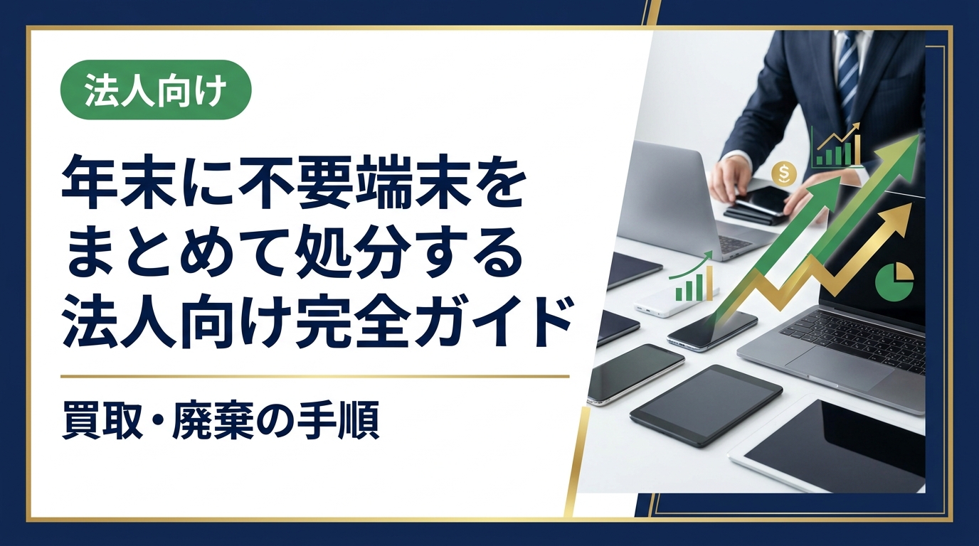 年末の法人向け不要端末まとめ処分を徹底解説。スマホ・PC・iPadの買取手順、データ消去、廃棄コスト削減まで実務担当者が知りたい情報を網羅しています。