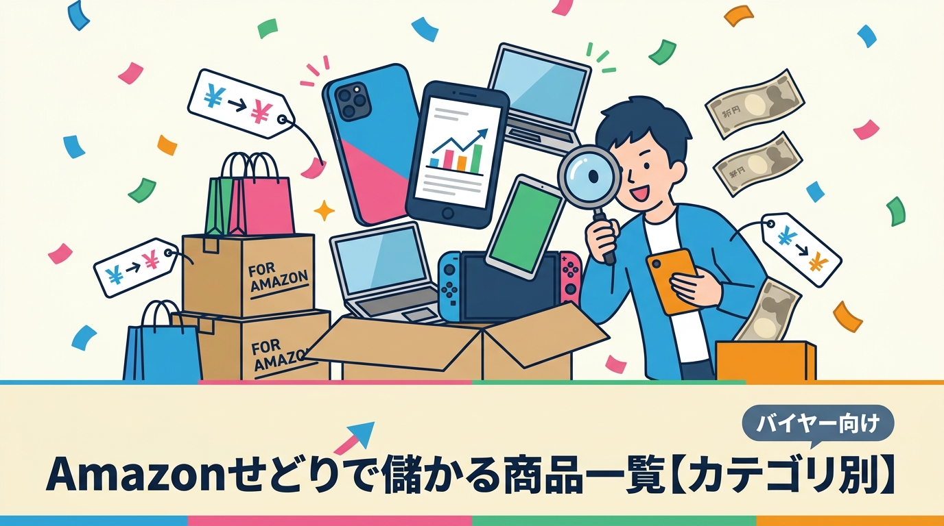 Amazonせどりで儲かる商品をカテゴリ別に解説。スマホ・PC・ゲーム等の回転速度・仕入値と売値の差・リスクを実務目線で比較。古物商許可や失敗パターンも正直に紹介します。