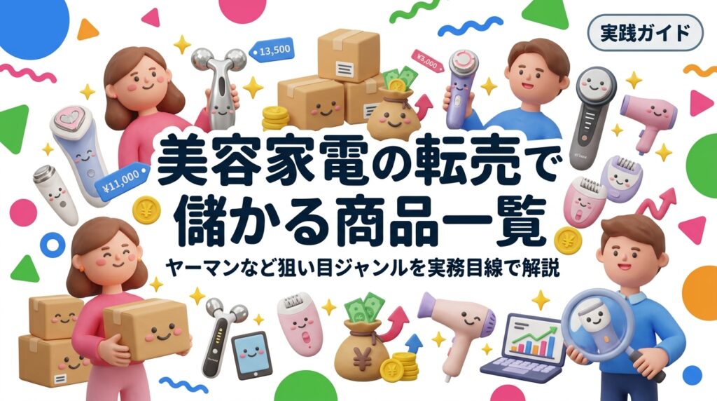 美容家電の転売・せどりで利益を出しやすい商品ジャンルをヤーマンなど人気ブランドを例に解説。仕入値と売値の目安・回転速度・リスクを比較し、古物商許可の注意点も正直に案内します。