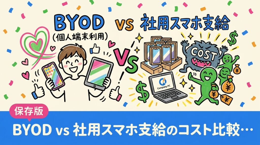 BYODと社用スマホ支給のコスト・セキュリティ・管理工数を徹底比較。中古スマホ活用で初期費用を大幅削減できる法人向け実務ガイドです。