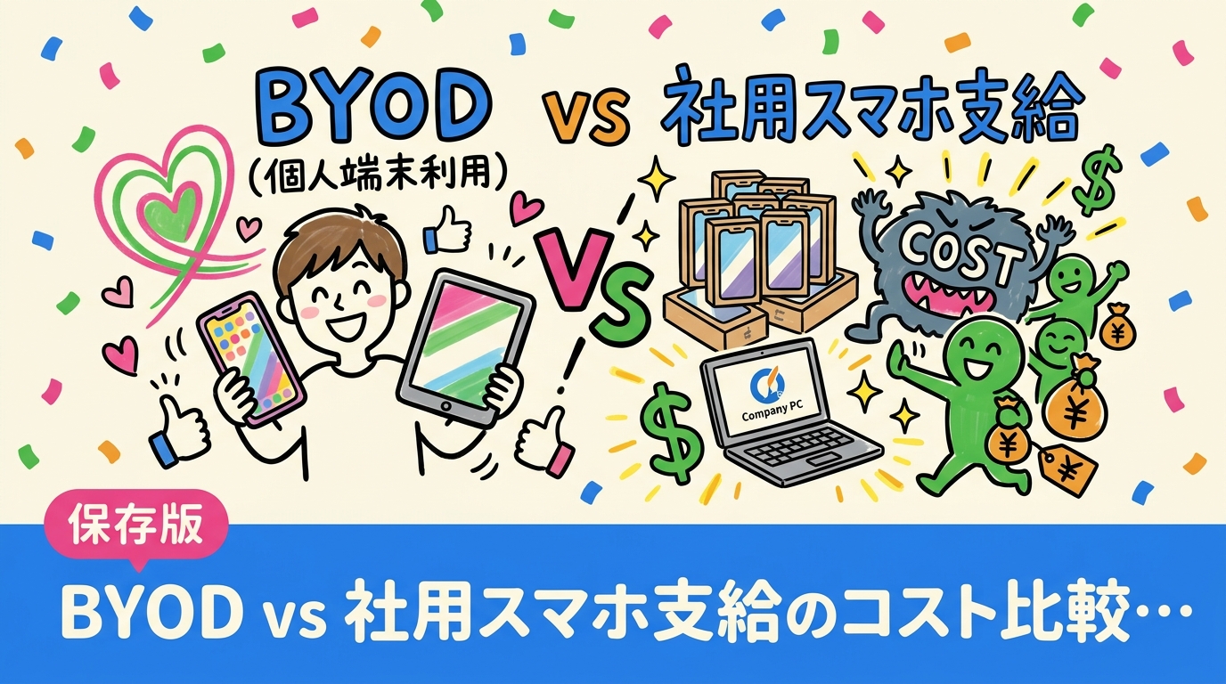BYODと社用スマホ支給のコスト・セキュリティ・管理工数を徹底比較。中古スマホ活用で初期費用を大幅削減できる法人向け実務ガイドです。