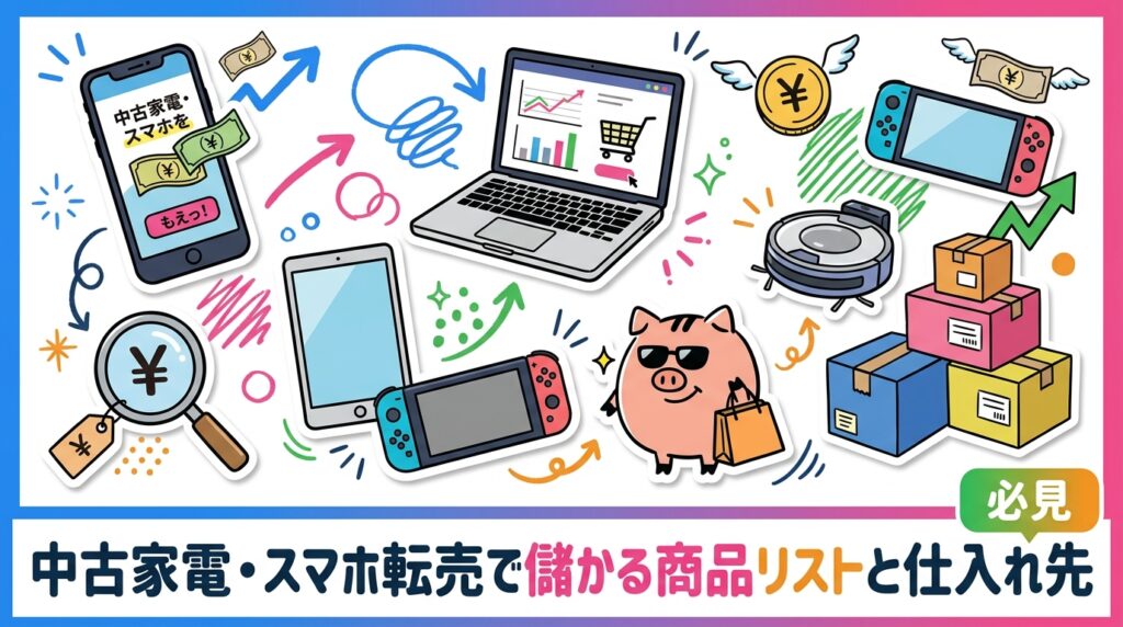 中古家電・スマホの転売で狙うべきジャンルと仕入れ先を実務目線で解説。需要・利益幅・リスクを3軸で比較し、古物商許可や失敗パターンも正直に紹介します。