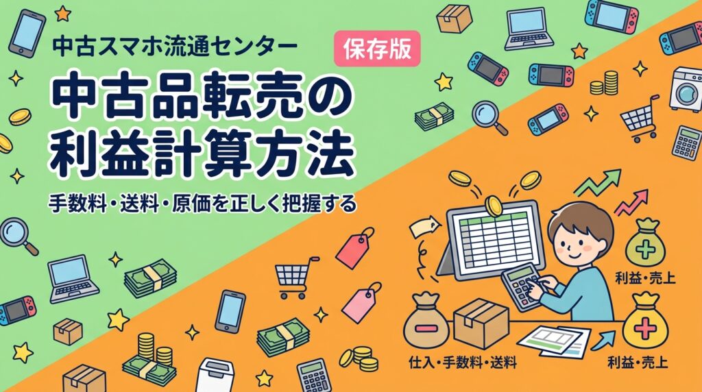 中古品転売で実際に手元に残る利益の計算方法を解説。仕入原価・販売手数料・送料・梱包費を正確に把握し、赤字を防ぐ実務的な思考法と失敗パターンも紹介します。