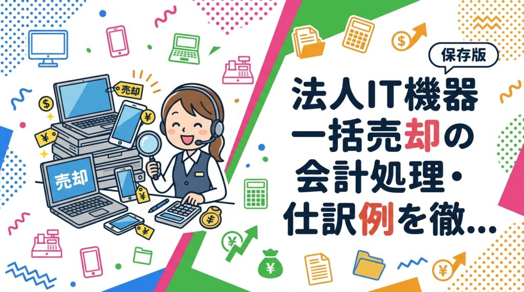 法人がIT機器を一括売却する際の会計処理・仕訳例を経理担当向けに解説。固定資産売却益・売却損・除却損の仕訳から消費税処理まで実務的に紹介します。