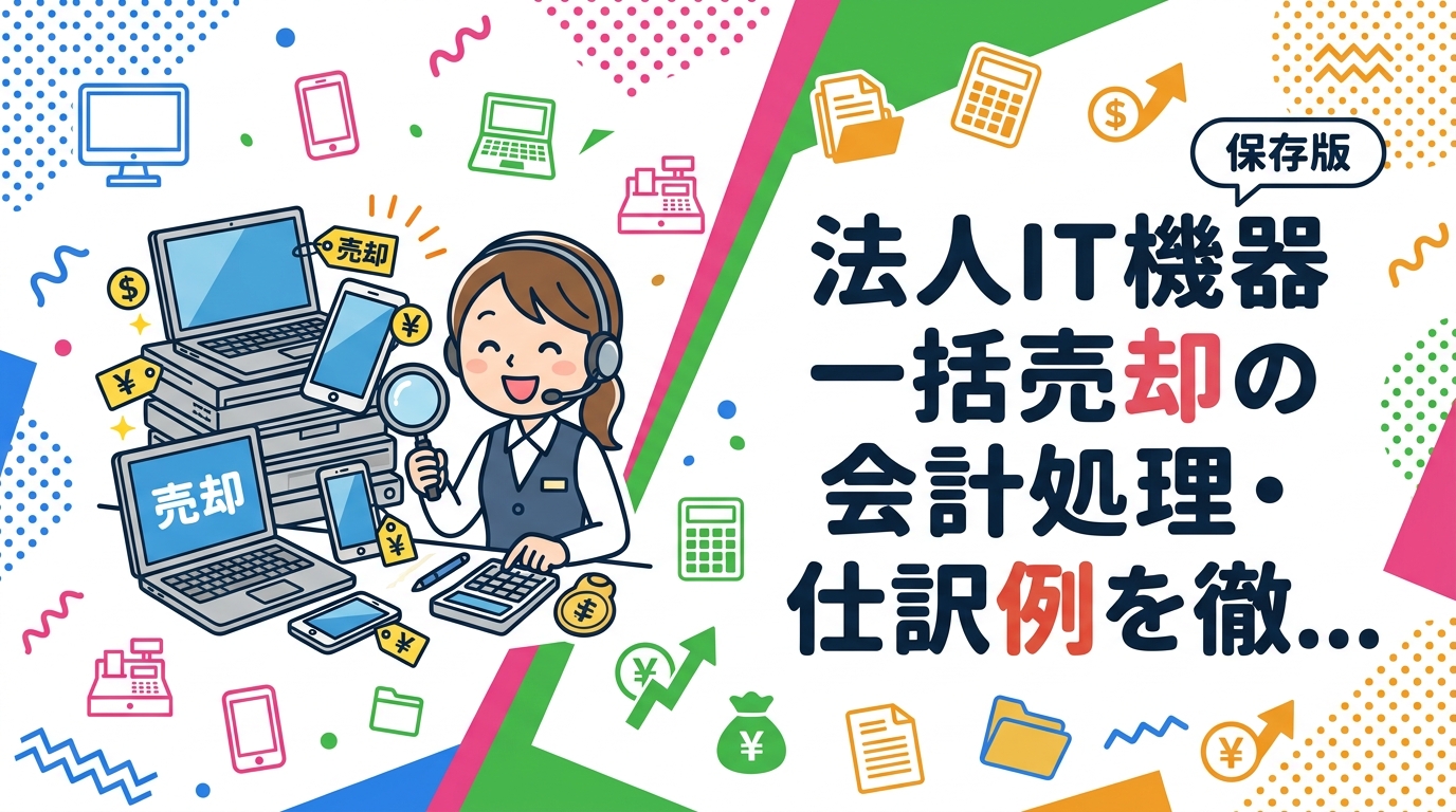 法人がIT機器を一括売却する際の会計処理・仕訳例を経理担当向けに解説。固定資産売却益・売却損・除却損の仕訳から消費税処理まで実務的に紹介します。