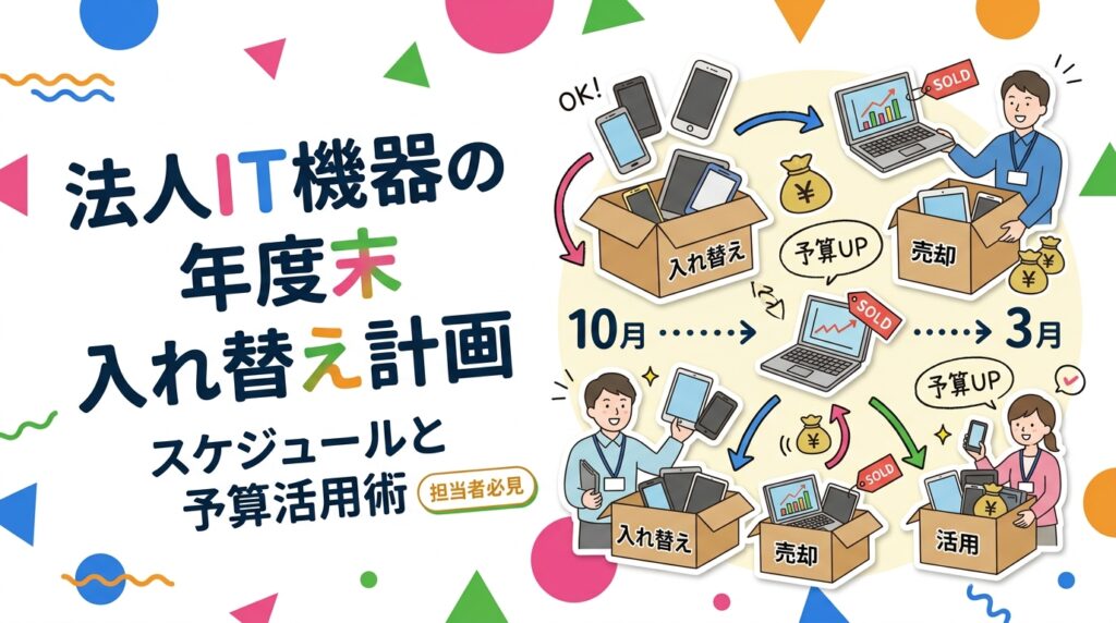 法人のIT機器年度末入れ替えを成功させる10〜3月のスケジュール例と予算消化・旧端末売却益の活用法を総務・経理担当向けに解説。データ消去証明書発行・即日対応の中古スマホ流通センターへ。