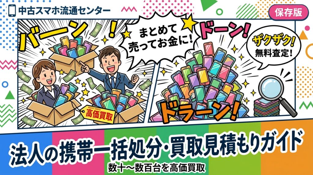 社用携帯を数十〜数百台まとめて処分したい法人担当者向けに、台数別査定フロー・見積もりの取り方・卸業者直結による高価買取の目安を具体的に解説します。