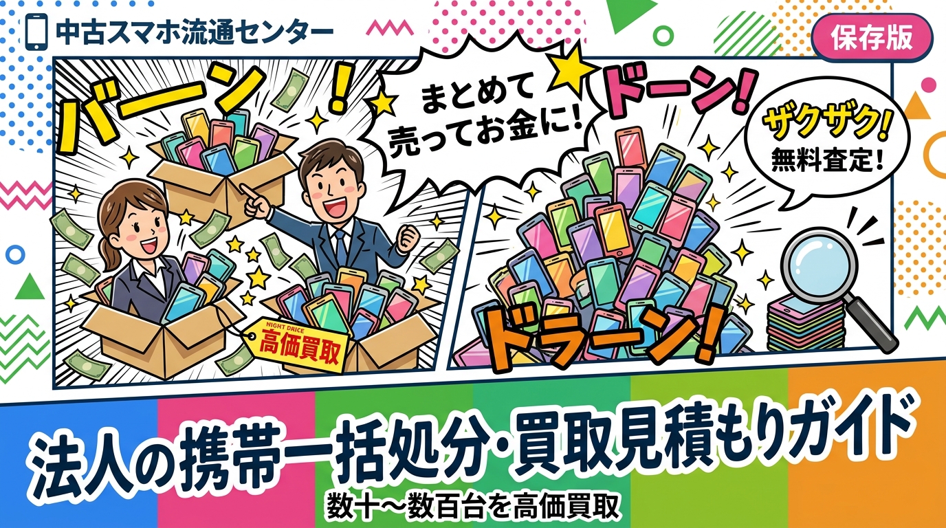 社用携帯を数十〜数百台まとめて処分したい法人担当者向けに、台数別査定フロー・見積もりの取り方・卸業者直結による高価買取の目安を具体的に解説します。