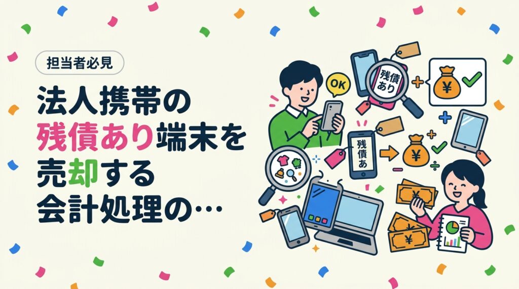 法人携帯を残債がある状態で解約・売却する際の仕訳処理を実務解説。残債>買取額・残債<買取額の2パターンで固定資産売却損益の仕訳例を具体的に紹介します。