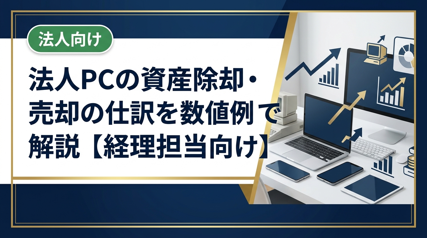法人がPCを廃棄・売却する際の仕訳を、固定資産除却損・売却益・売却損の勘定科目定義と具体的な数値例で解説。買取業者への売却フローも構造化して紹介します。