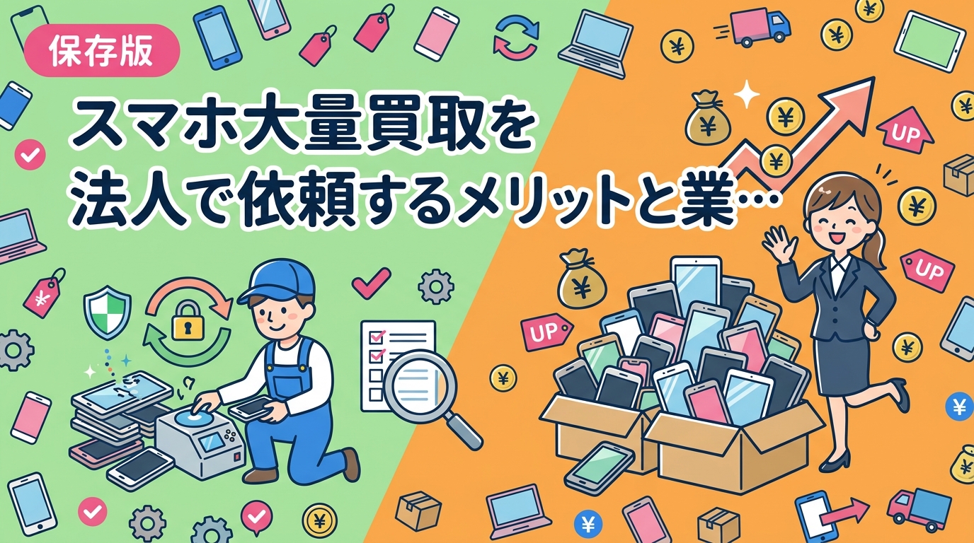 法人がスマホを大量買取に出す際のメリット・注意点・業者選びのポイントを総務・情シス担当者向けにわかりやすく解説。データ消去や即日対応など実務に役立つ情報をまとめました。