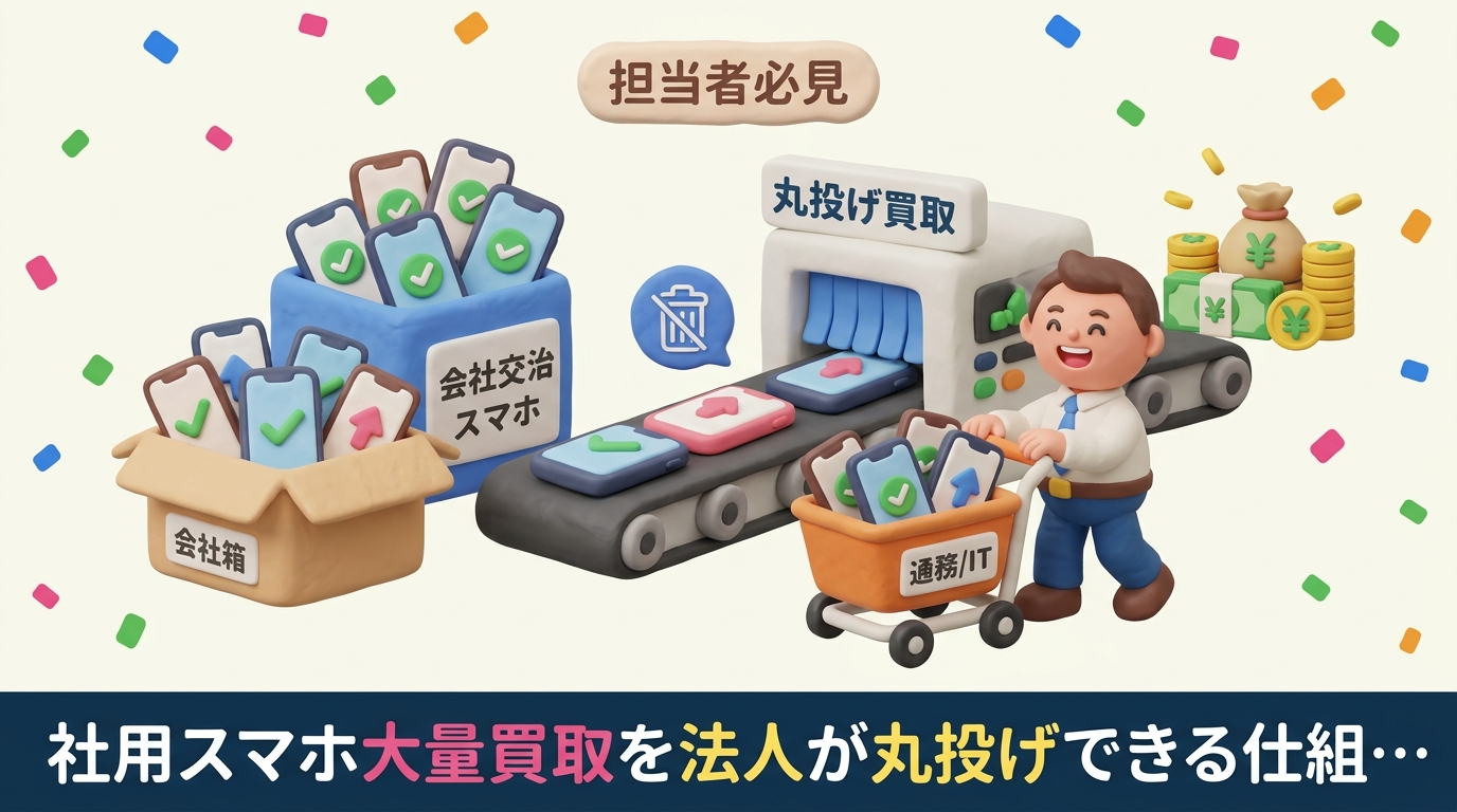 社用スマホの大量買取を法人が丸投げするメリット・業者選びのポイント・データ消去対応・手続きの流れを総務・情シス担当者向けに実務的に解説します。