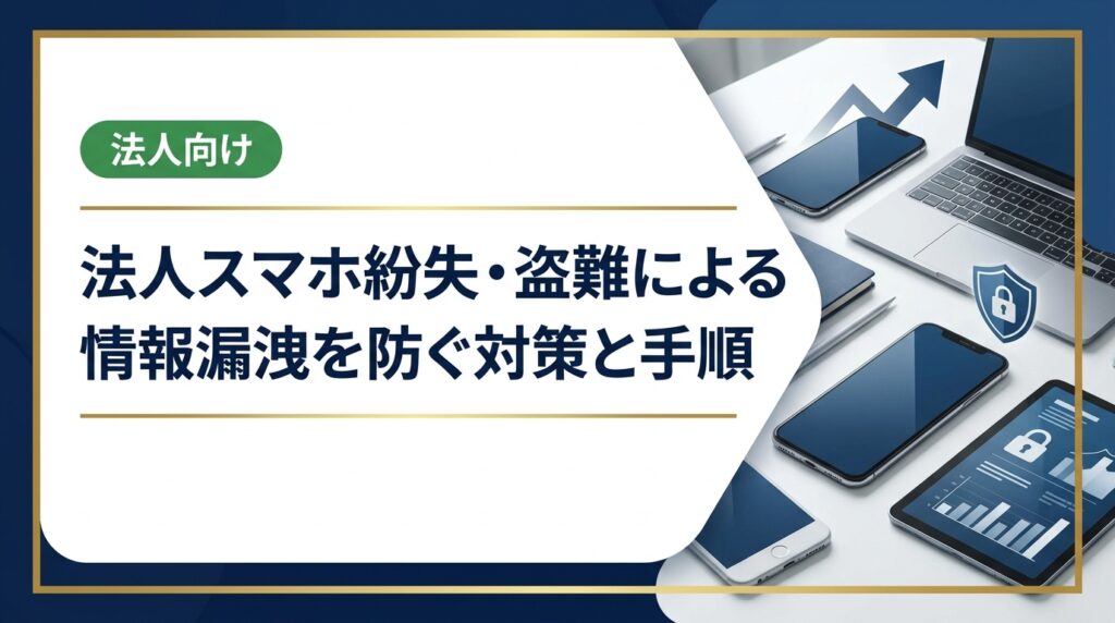 社用スマホの紛失・盗難時に情報漏洩を防ぐMDMリモートワイプ、パスコードポリシー、中古端末の初期設定まで、情シス・総務担当者向けに実務的な対策手順を解説します。