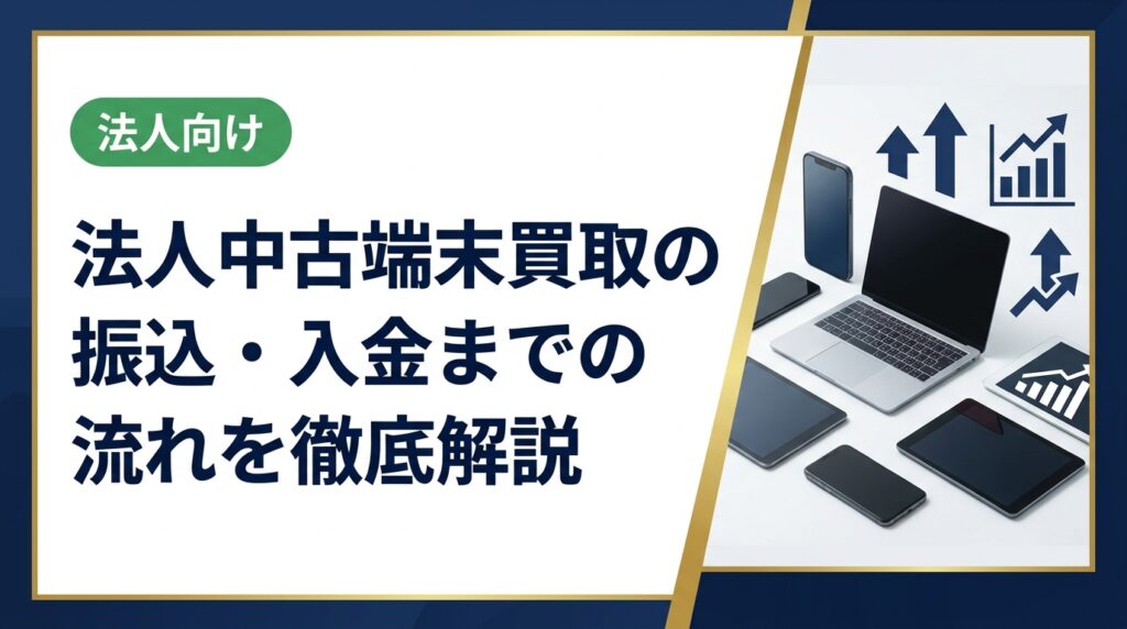 法人が中古スマホ・PCを買取に出した後、振込・入金までの標準フローを詳しく解説。問い合わせから査定・承認・引き渡し・入金までの手順と、即日〜翌営業日入金の条件を実務目線で紹介します。