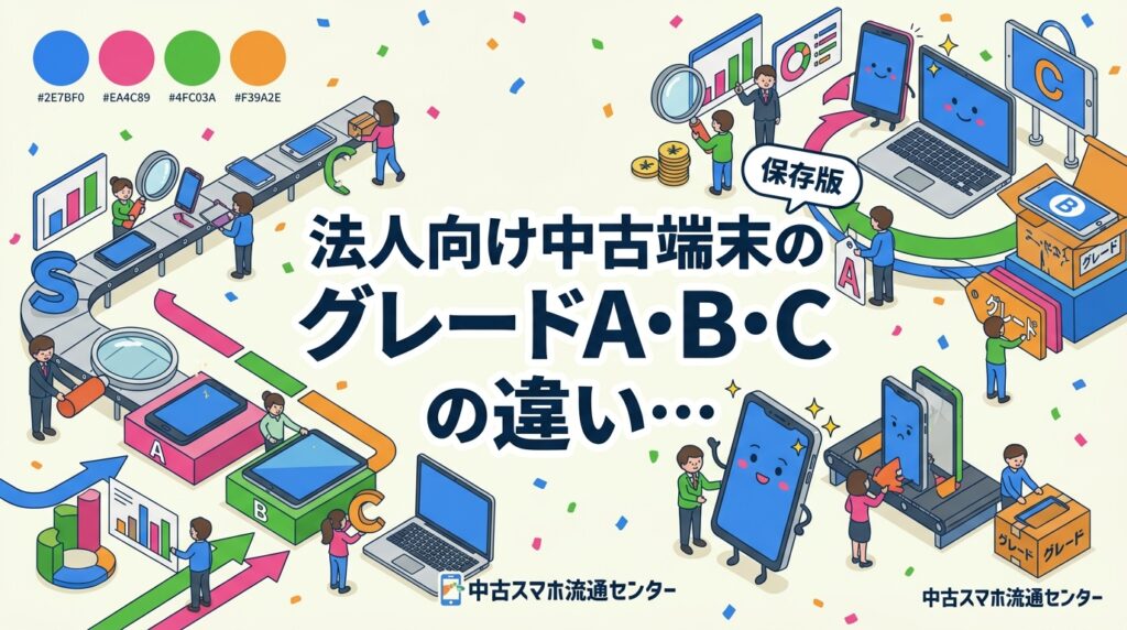 中古端末のS/A/B/Cグレードの定義と違いを法人担当者向けに解説。総務・情シスが端末選定で失敗しないための推奨グレード目安と買取査定基準も紹介します。