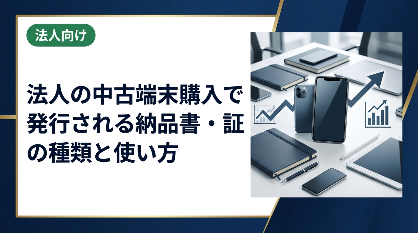 法人が中古スマホ・PCを購入する際に必要な納品書・データ消去証明書・適格請求書の種類と用途を解説。インボイス対応や監査・内部統制に必要な書類一覧も整理しています。