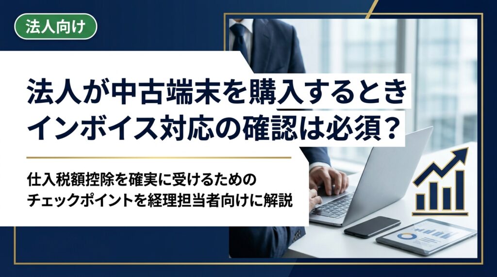 法人が中古スマホ・PCを購入する際、仕入税額控除を受けるには適格請求書発行事業者からの購入が必須です。確認方法と注意点を経理担当者向けに解説します。