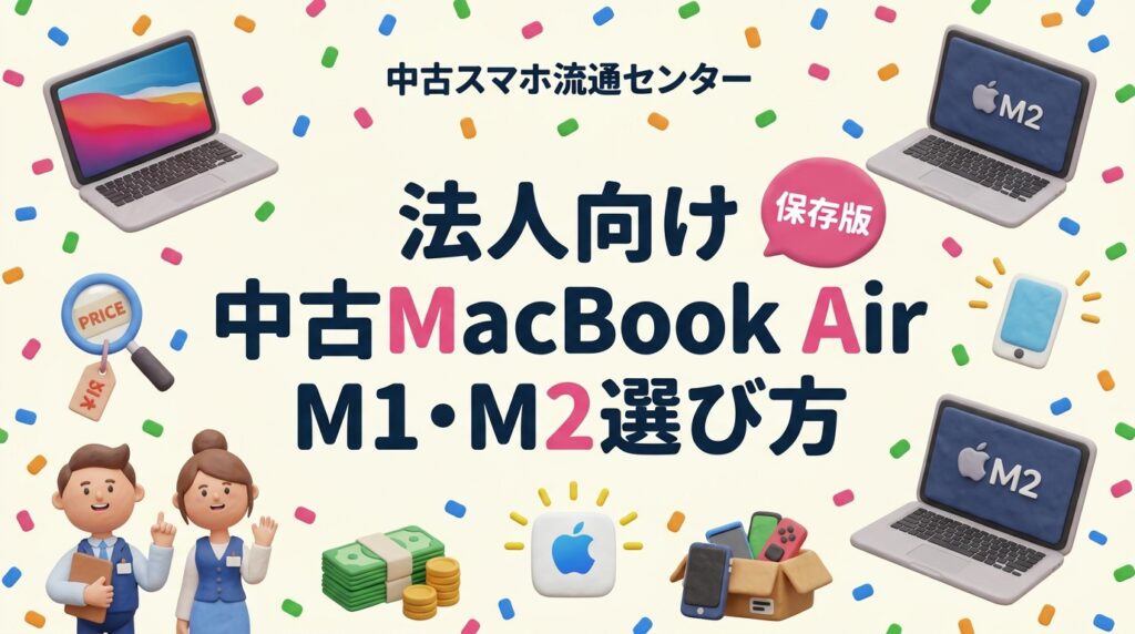 法人でMac環境を整えるなら中古MacBook Air M1・M2が最適解。性能差・価格差・中古相場・Apple Business Manager対応まで情シス担当が知りたい実務情報を網羅。