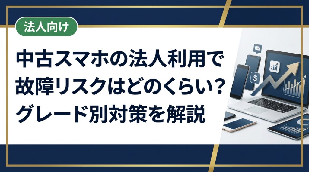 法人向け中古スマホの故障率・品質リスクを客観的に解説。SランクからCランクまでのグレード基準と、保証・初期不良対応・予備機確保の3大対策を情シス・総務担当向けに詳しく説明します。