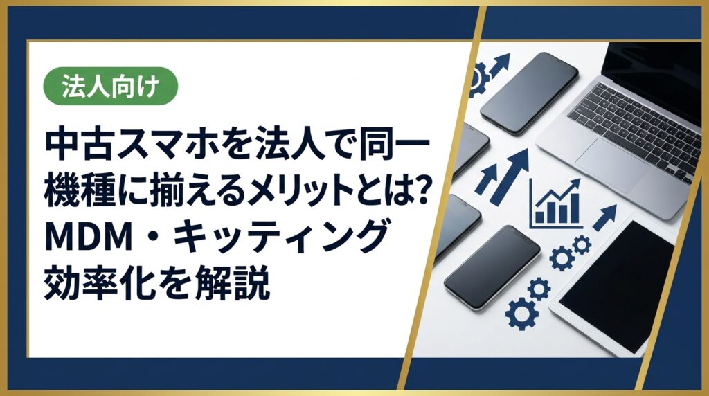 法人が中古スマホを同一機種で揃えると、MDM設定・キッティング・サポートが効率化され、コストも大幅削減できます。情シス・総務担当が知っておきたい実務メリットを詳しく解説します。