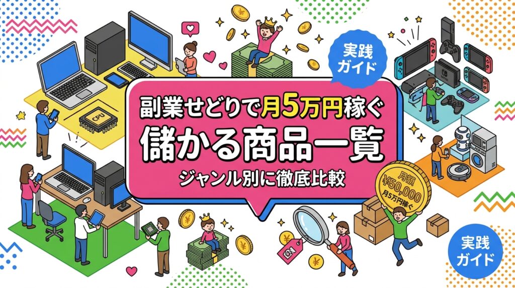 副業せどりで月5万円を目指すなら、回転率・利幅・リスクの3軸でジャンルを選ぶのが鉄則。中古スマホ・PC・ゲーム機など儲かりやすい商品の目安相場と失敗パターンをまとめました。