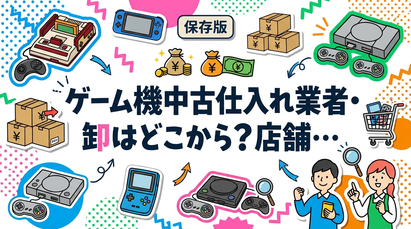 ゲーム機の中古仕入れ先を探す店舗バイヤー向けに、卸業者・競り・フリマの違いから機種選び・検品ポイント・失敗パターンまで実務目線で解説。古物商許可の注意点も案内します。