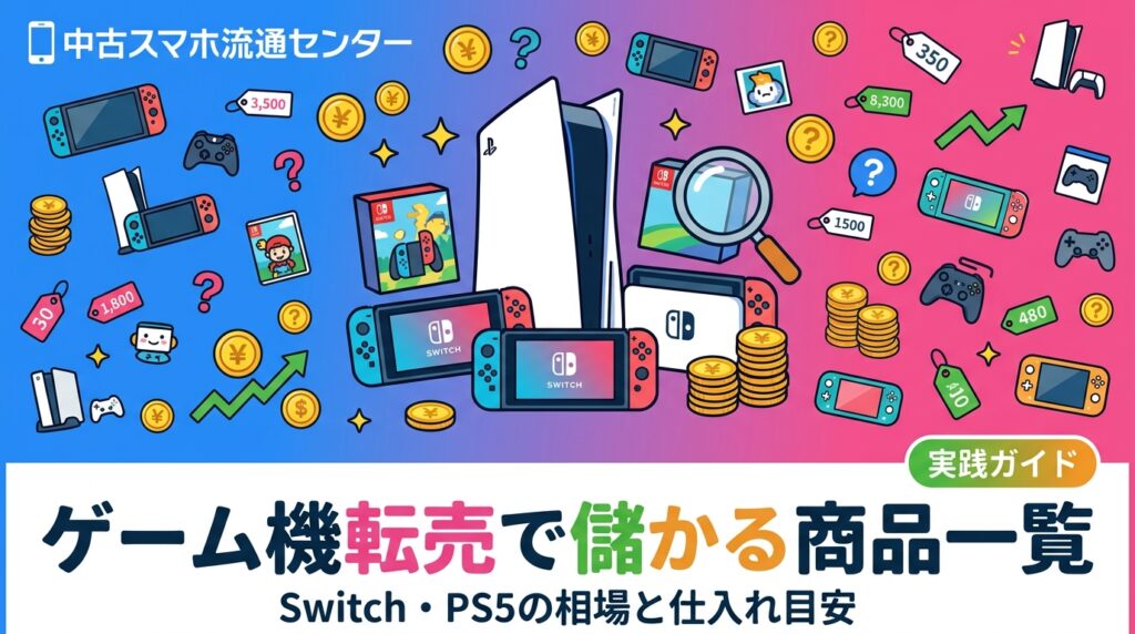 ゲーム機転売で狙い目の商品をジャンル別に解説。Switch・PS5の目安相場・回転・リスクを実務目線で比較し、失敗パターンや古物商許可の注意点も正直に紹介します。