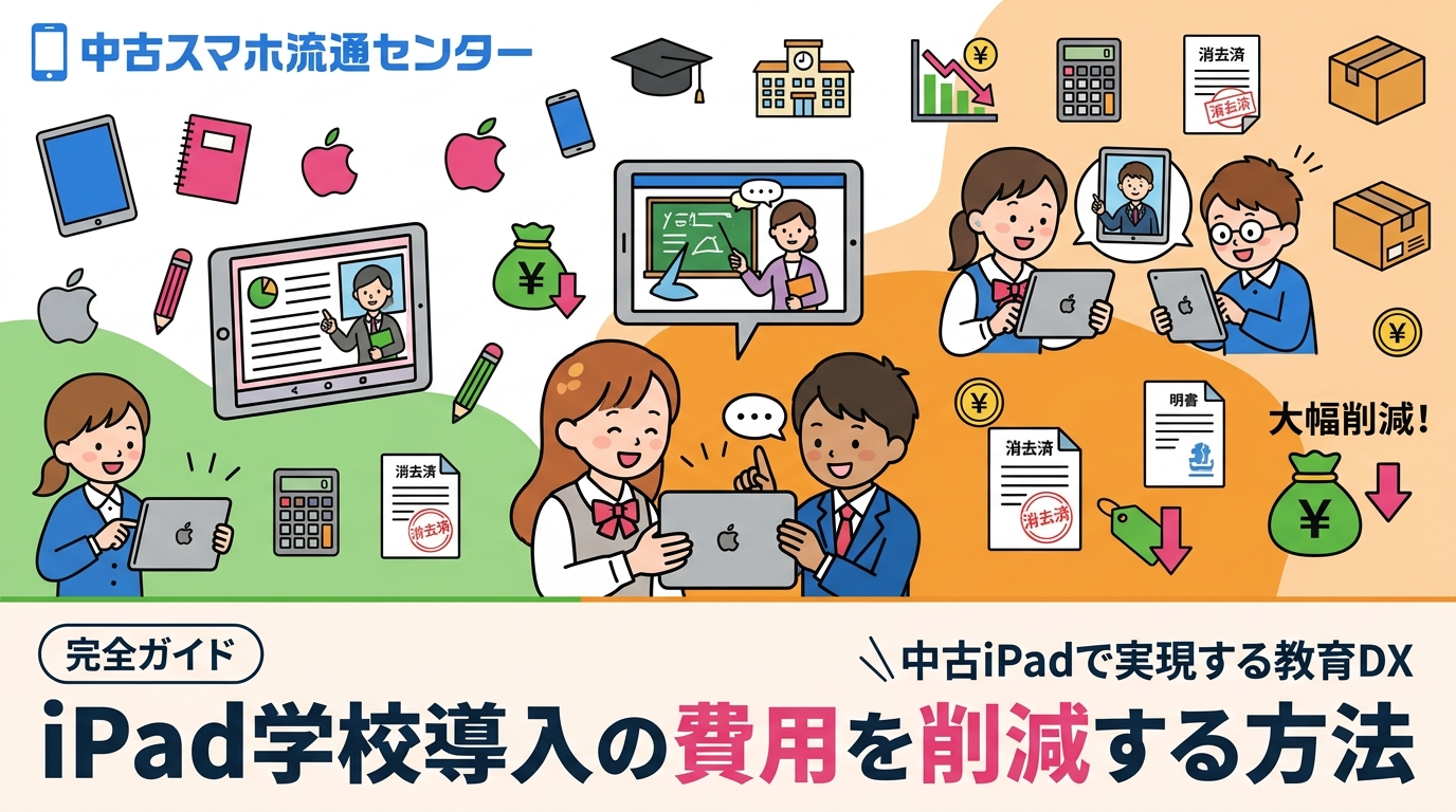 学校・教育機関がiPadを中古で一括導入すると新品比で大幅なコスト削減が可能です。法人まとめ買いの費用目安・データ消去証明書・即日納品まで実務的に解説します。