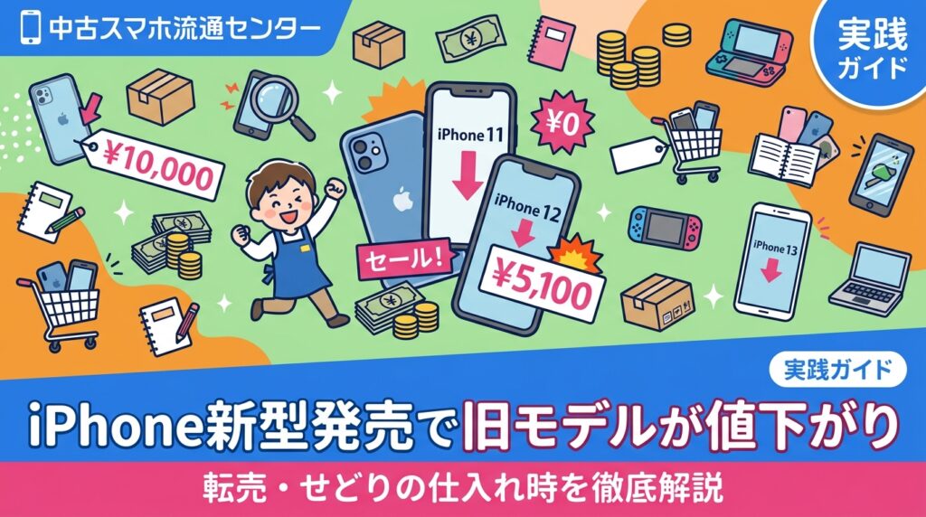 iPhoneの新型発売後に旧モデルが値下がりするタイミングを実務目線で解説。需要・仕入値と売値の差・リスク・古物商許可の要否まで転売・せどり実践者向けに詳しく紹介します。