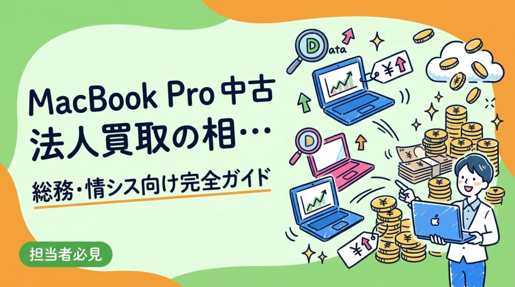 法人でMacBook Proを売却したい総務・情シス担当向けに、世代別・ランク別の買取相場目安とデータ消去証明書の手配、一括買取の手続きステップをわかりやすく解説します。