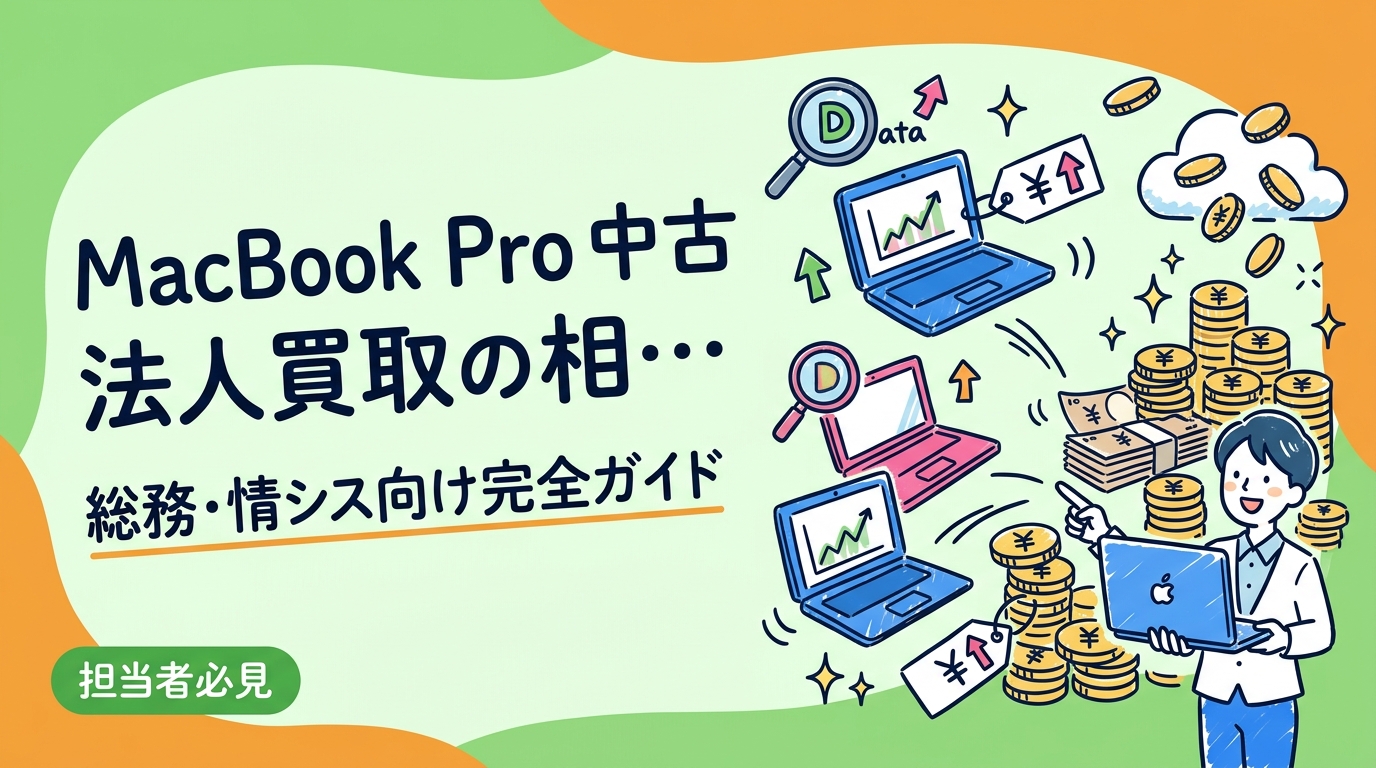 法人でMacBook Proを売却したい総務・情シス担当向けに、世代別・ランク別の買取相場目安とデータ消去証明書の手配、一括買取の手続きステップをわかりやすく解説します。