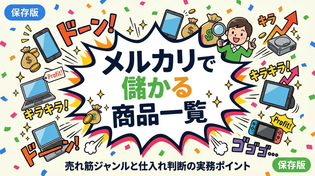 メルカリで儲かる商品ジャンルを需要・利益幅・リスクの3軸で比較。スマホ・PC・iPad・ゲーム機など売れ筋ランキングを実務目線で解説。古物商許可の注意点も網羅。