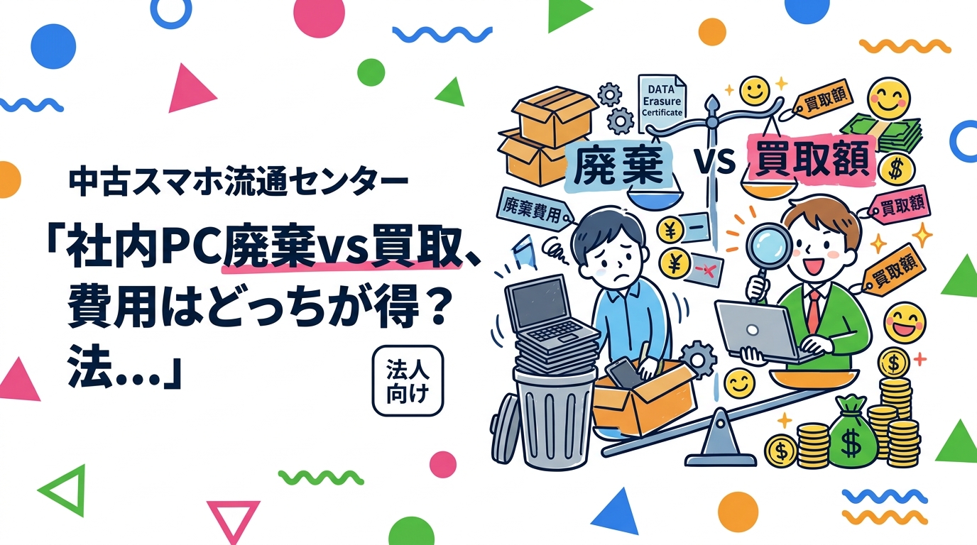 社内PCの廃棄費用と買取査定額を目安とともに比較。データ消去証明書付き買取なら廃棄コストがゼロになる可能性も。総務・情シス担当者向けに実務的に解説します。