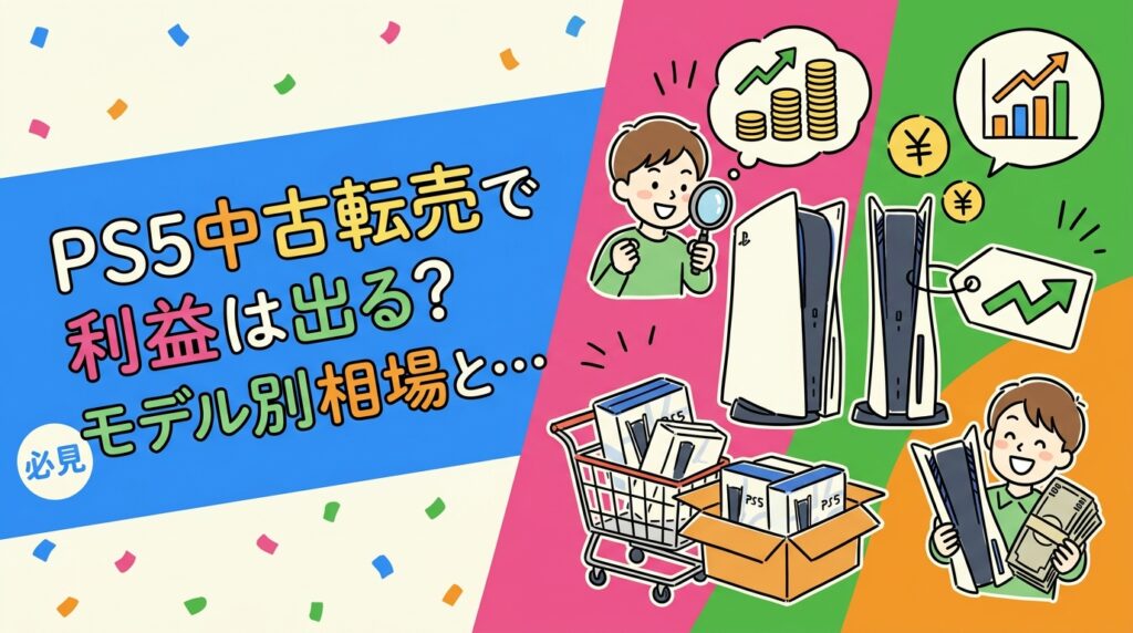 PS5中古転売の利益相場をモデル別に解説。仕入値・売値の目安、検品ポイント、失敗パターン、古物商許可の要否まで転売・せどり実践者向けに実務目線で詳しく紹介します。