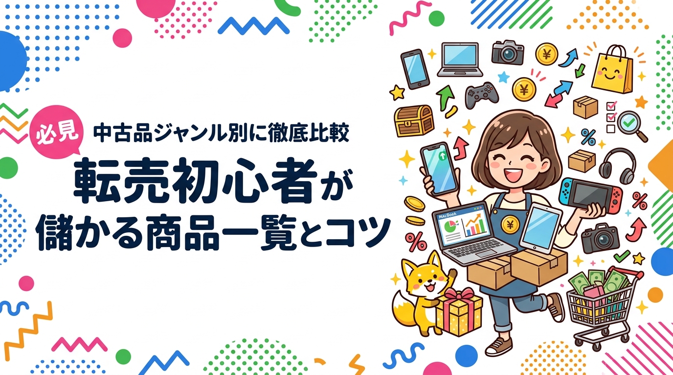転売・せどり初心者向けに儲かる中古商品ジャンルを一覧で比較。需要・利幅・リスクの3軸で解説し、古物商許可や失敗パターンも正直に紹介します。