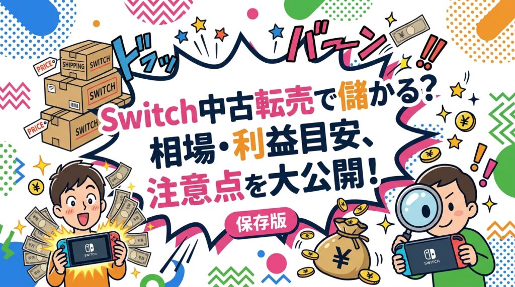 Switch中古転売の相場目安・利益の考え方・失敗パターンを実務目線で解説。仕入値と売値の差、手数料・送料控除後の実利、古物商許可の要否まで、せどり実践者向けに具体的にまとめました。