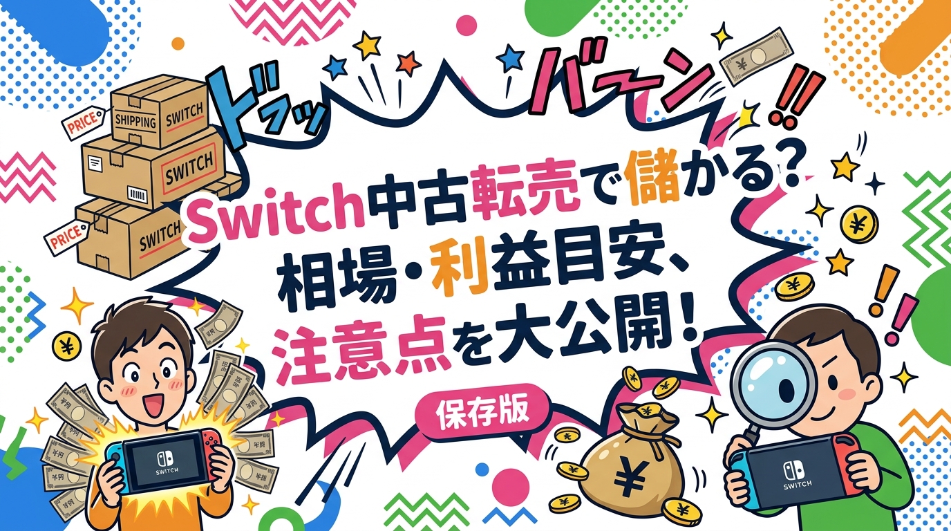 Switch中古転売の相場目安・利益の考え方・失敗パターンを実務目線で解説。仕入値と売値の差、手数料・送料控除後の実利、古物商許可の要否まで、せどり実践者向けに具体的にまとめました。