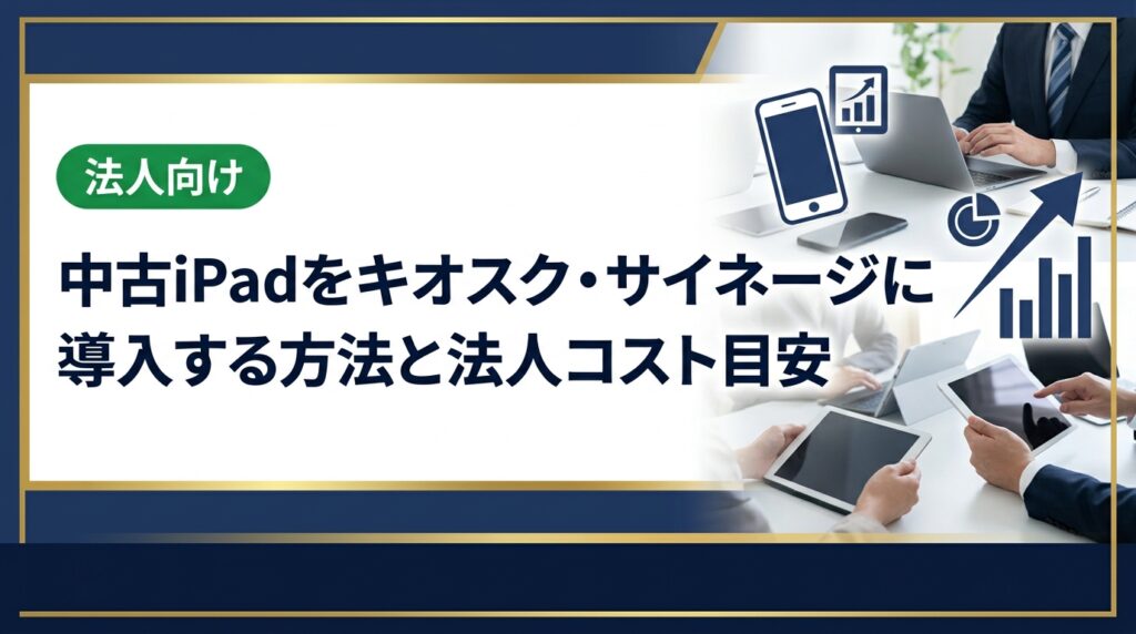 店舗の受付・デジタルサイネージに中古iPadを導入する方法を法人向けに解説。推奨世代・スペック・MDM管理・キッティング代行・コスト目安まで実務的に紹介します。