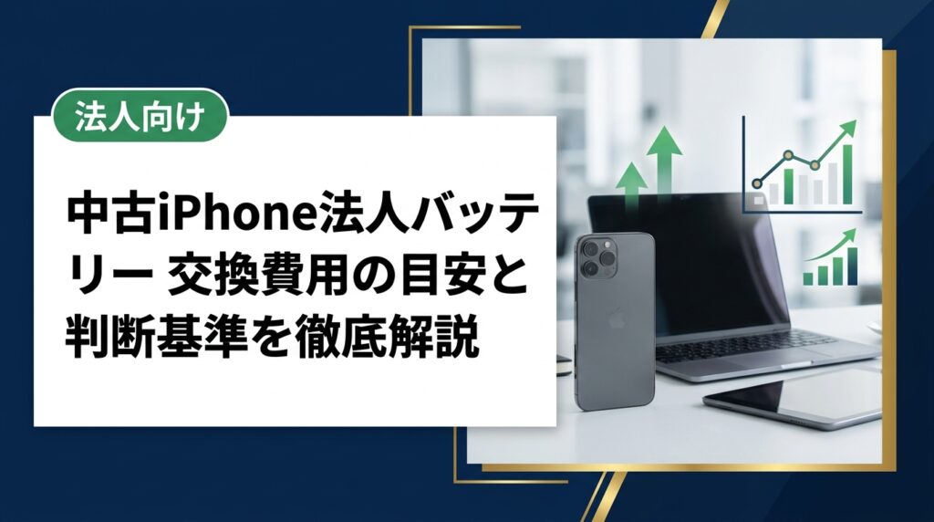 法人で使う中古iPhoneのバッテリー交換費用の目安や、80%未満になったときの対処法、買取前に交換すべきかの判断基準を情シス・総務担当向けに実務的に解説します。