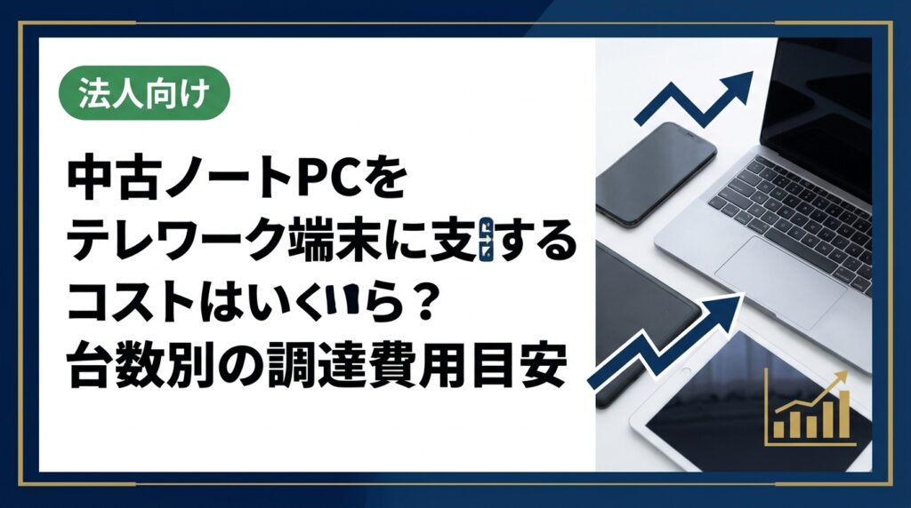 在宅勤務用に中古ノートPCを支給する場合の1台あたりコスト目安や台数別試算、スペック最低ライン、新品比較の差額をわかりやすく解説。法人一括調達を検討する経営者・情シス担当者必読。