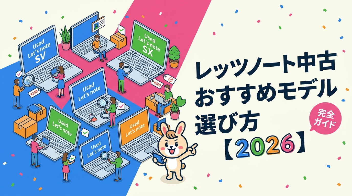 中古レッツノートの選び方をSV・SX・LX・QV・FV型番別に徹底解説。2026年最新の相場目安・用途別おすすめ・失敗しない購入ポイントを網羅。法人買取・販売に強い中古スマホ流通センターが実務目線で紹介します。